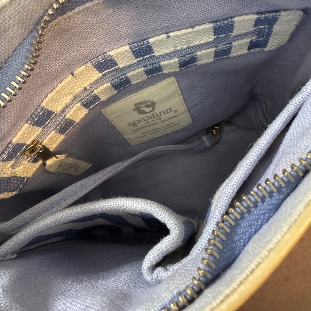 Spartina 449 Tan and Blue Patterned Crossbody Bag Purse NEW - Picture 9 of 14